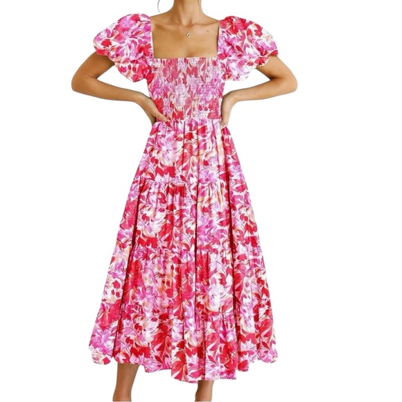 Dresses & Skirts - Dress A-Line Fit and Flare Red and Pink‎ Floral Size Medium